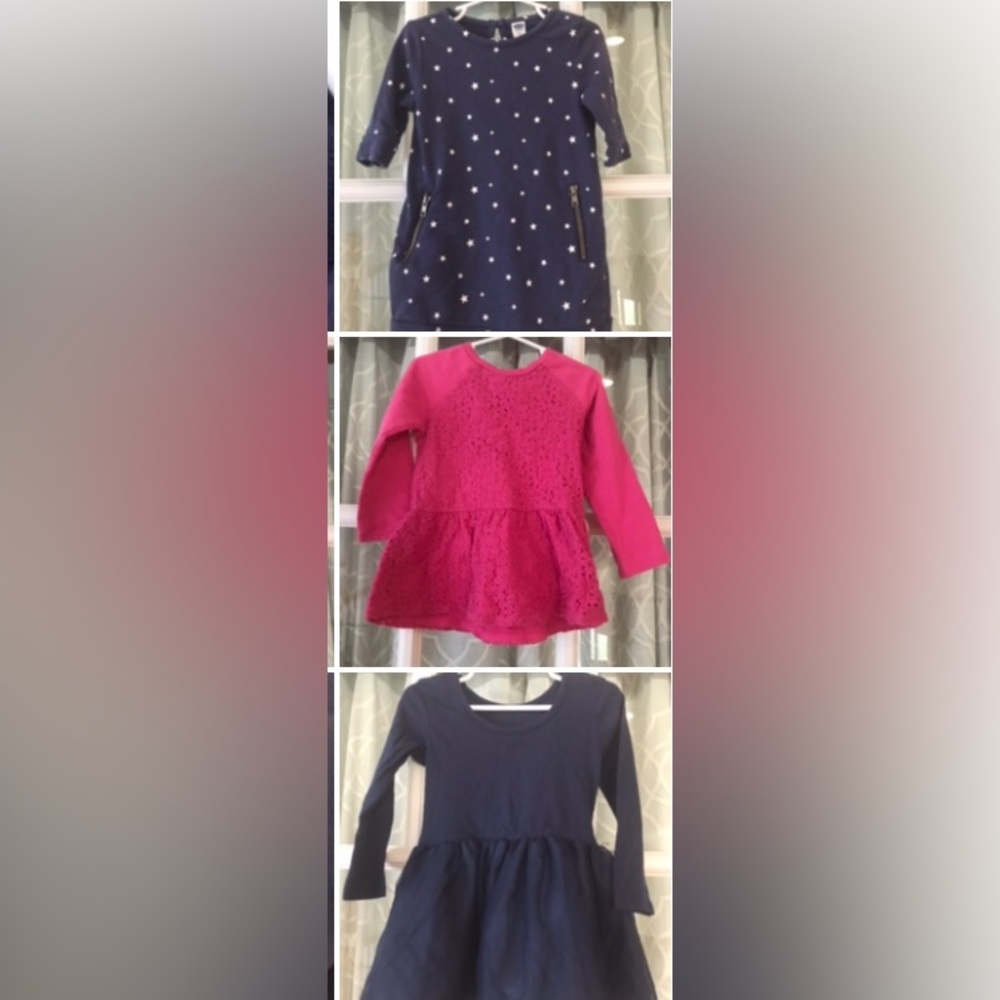 3 24 months & 2T dresses - 2 navy blue ones are Old Navy 2T, the pink, Arizona